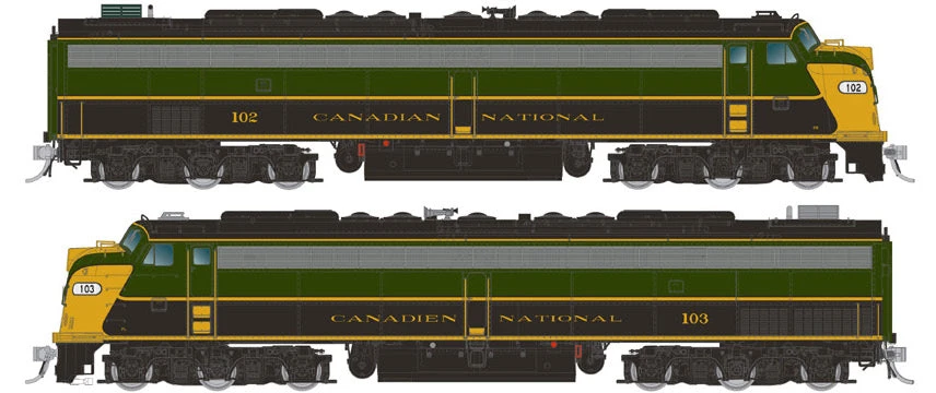 Rapido 28315 HO Scale EMD E8AA Set With HEP Canadian National "Green And Gold" CN 102 / 103