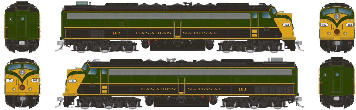 Rapido 28315 HO Scale EMD E8AA Set With HEP Canadian National "Green And Gold" CN 102 / 103 - Image 2