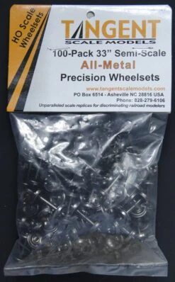 Tangent Scale Models 121 HO Scale 33" Semi-Scale .88 Tread All-Metal Wheelsets 100 Pack